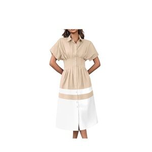 Tan and White Button-Down Dress